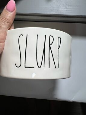 Rae Dunn White Ceramic Dog Bowl with Black 'SLURP' Lettering